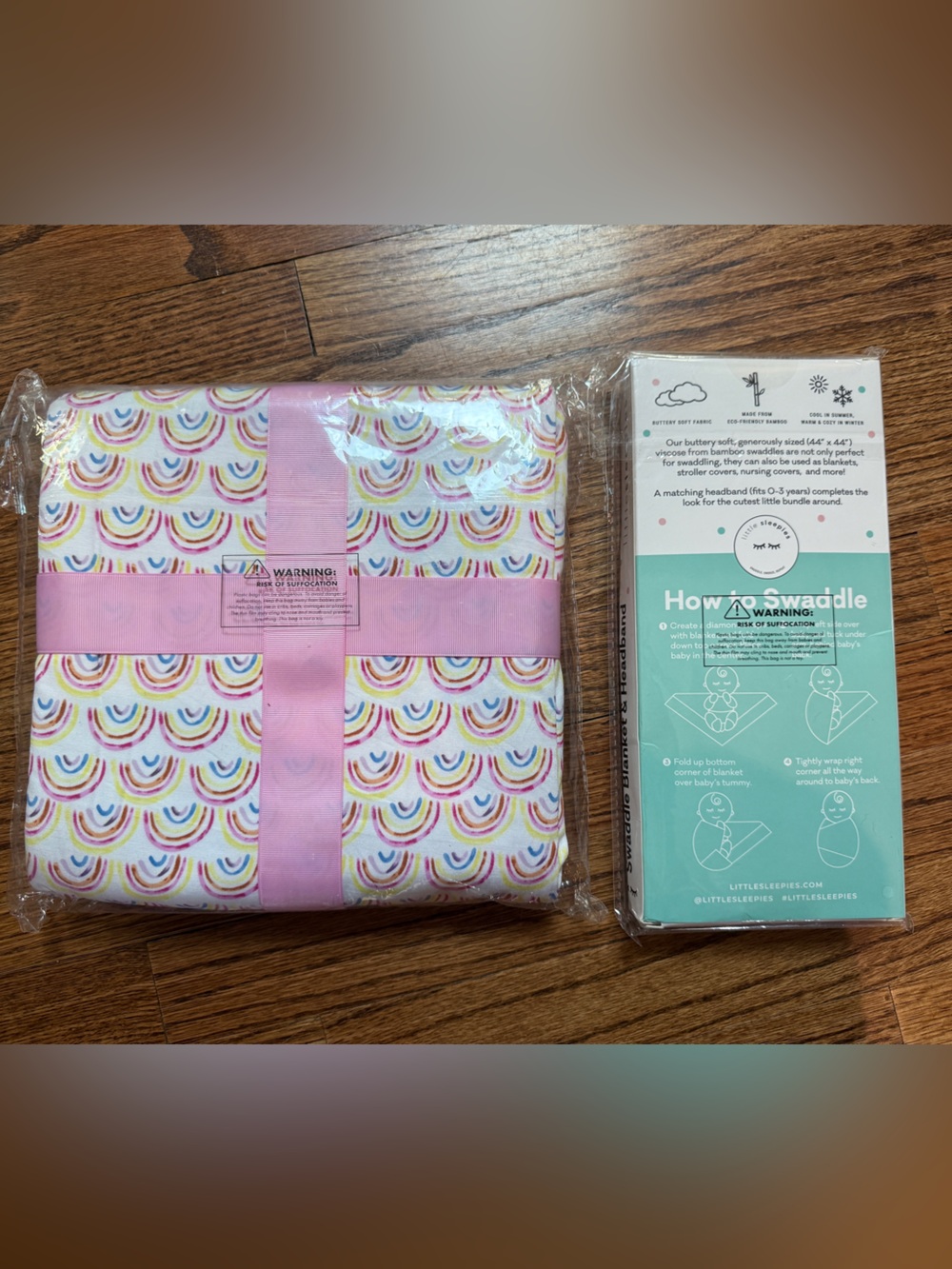 Little Sleepies Pink Rainbow Cloud Blanket & Luxe Swaddle Blanket & Headband Set - Picture 2 of 2